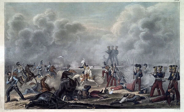 On the battlefield of Borodino (bataille de la Moskova, 1812) before the village Semenovsky - Faber du Faur, Christian Wilhelm, von (1780-1857) - 1820s - Colour lithograph - 33, 2x48, 9 - Private Collection