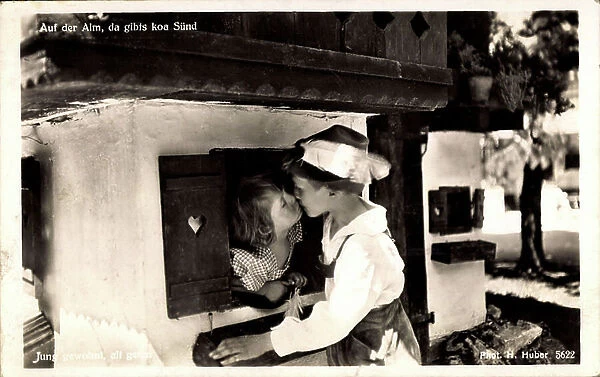 Two Bavarian children (postcard)