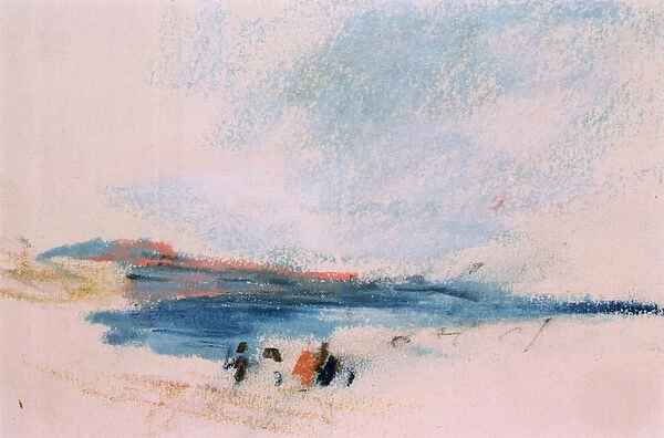 A Bay, with Blue Water and Figures in the foreground (w  /  c on paper)