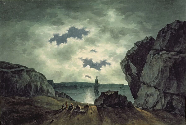 Bay Scene in Moonlight, 1787 (w  /  c over pencil on paper)