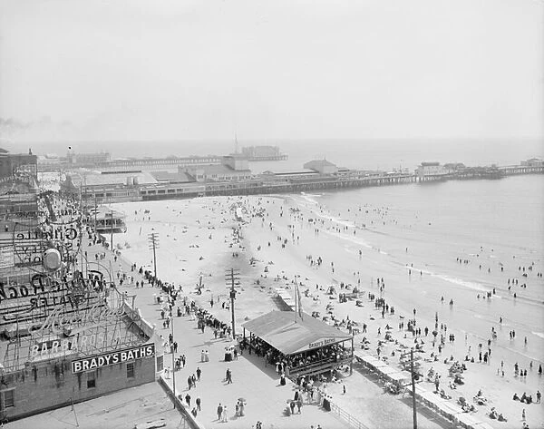 Beach and boardwalk, Atlantic City, 1900-10 (b  /  w photo)