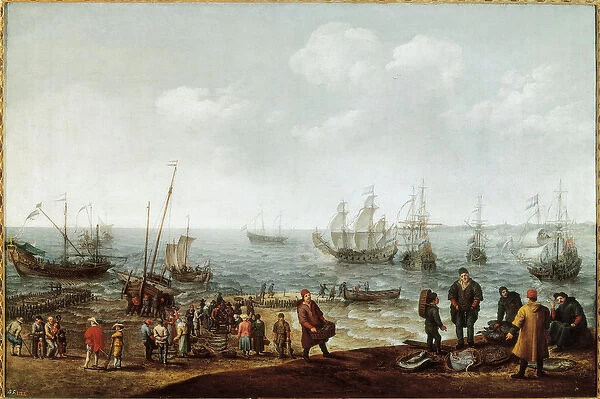 Beach with Fishermen, 1627 (oil on canvas)