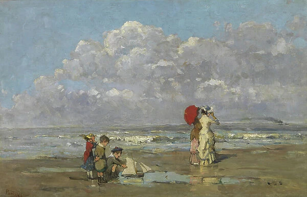 On the beach (oil on canvas)