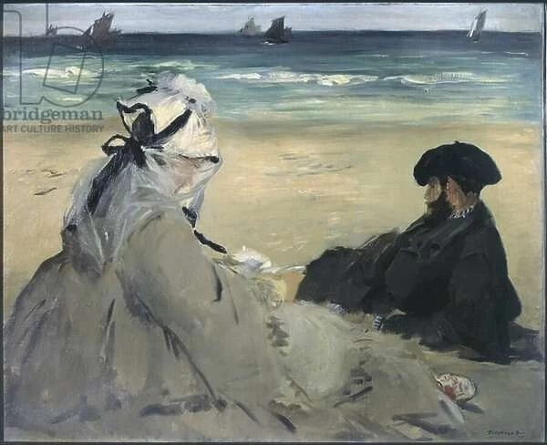 On the beach. (Portrait of Madame Edouard Manet and Eugene Manet) - 1873, oil on canvas