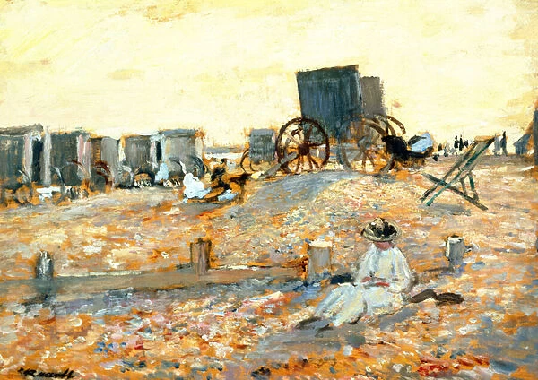 Beach Scene (oil on panel)