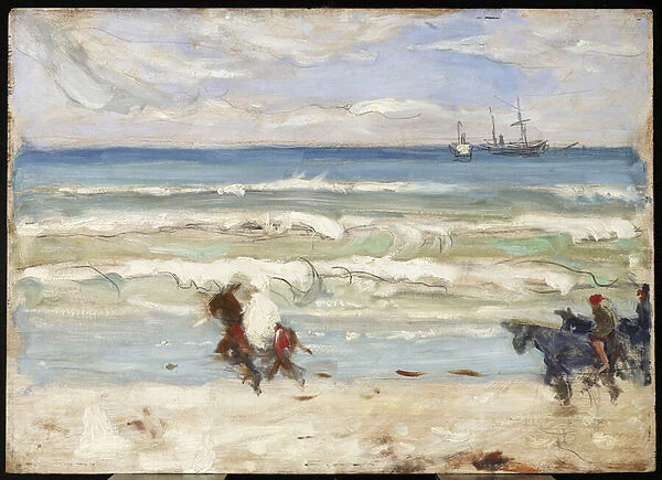 Beach Scene, Tangier, c. 1911 (oil & graphite on panel)