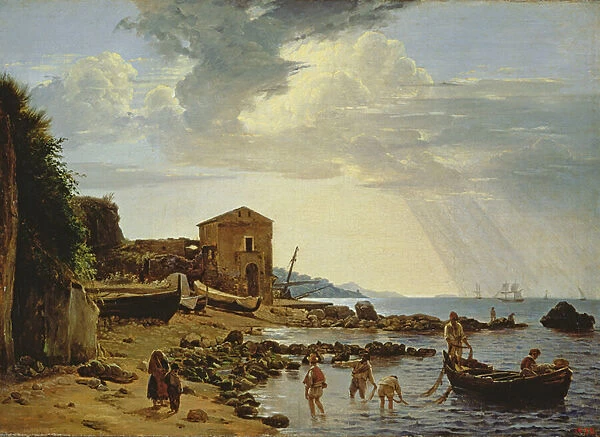The Beach at Sorrento with a View of the Island of Capri (oil on canvas)