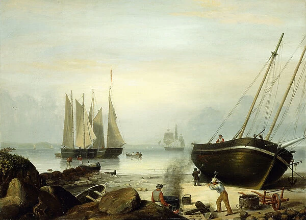 Beached for Repairs, Duncans Point, Gloucester, 1848 (oil on canvas)