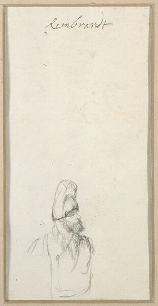Bearded man in profile, in a high cap, c. 1640 (black chalk on paper)