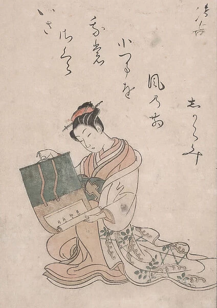 Beauty Unrolling Scroll, c. 1770 (color woodcut on japanese paper)