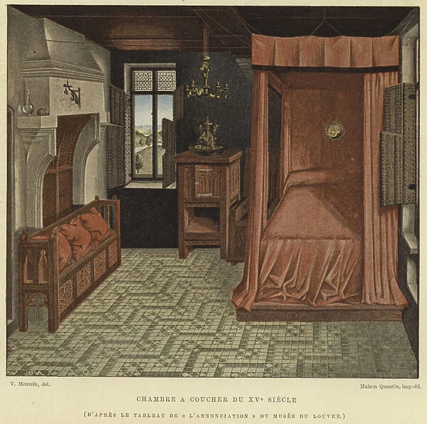 Bedchamber, 15th Century (colour litho)