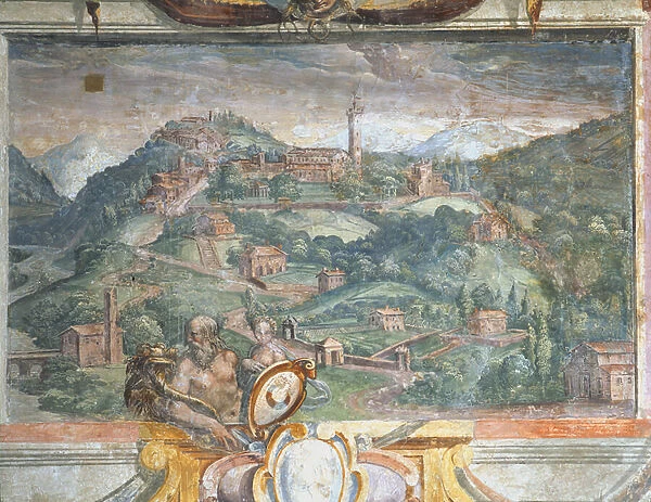 Bedroom, detail of frieze depicting towns under Medici rule, Fiesole, 1564-75 (fresco)