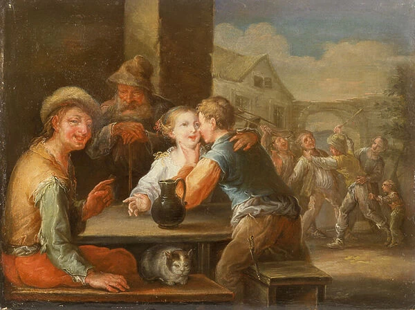 A Beggar Laughing at a Courting Couple (oil)