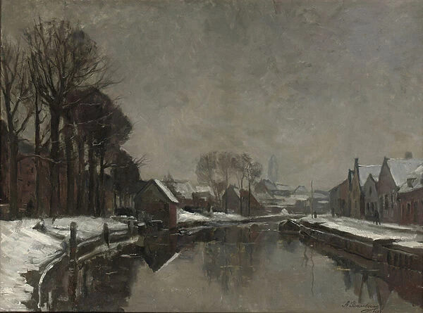 A Belgian Town in Winter, 1912 (oil on canvas)