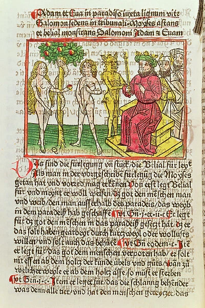 Belial Presenting Adam and Eve to Solomon, illustration from a German translation of