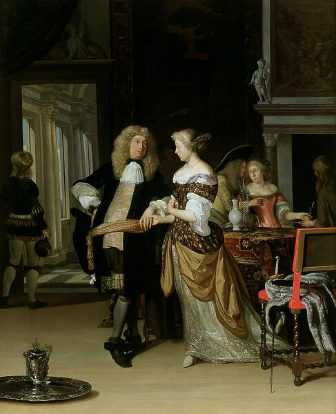 The Betrothal: A Young Couple in an Elegant Interior, 1678 (oil on canvas)