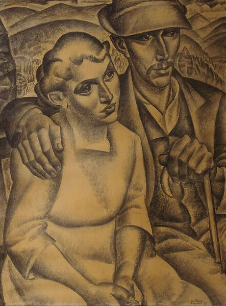 The Betrothed in the Forest of Bavaria, 1923 (charcoal on paper)