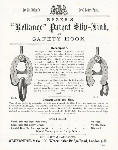 Bezers Reliance Patent Slip-Link and Safety Hook (engraving)