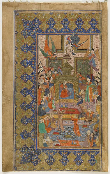 Bilqis enthroned from a Khamsa (Quintet), c. 1560 (opaque watercolor