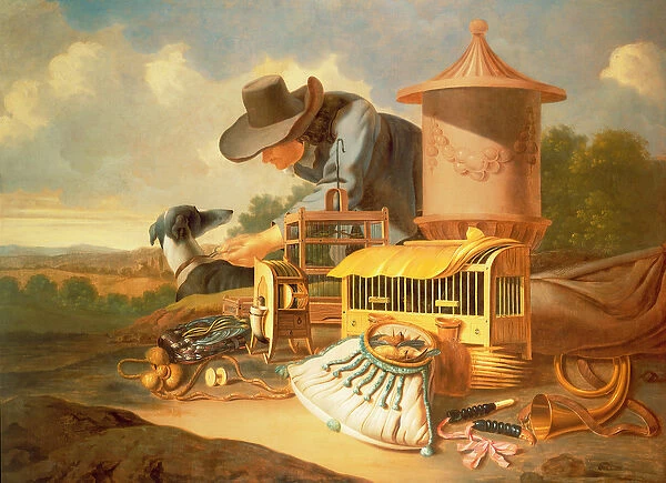 A Birdcatcher and His Dog (oil)