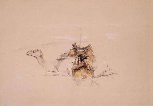 A Bisharin Arab by his Camel (pencil and w  /  c)
