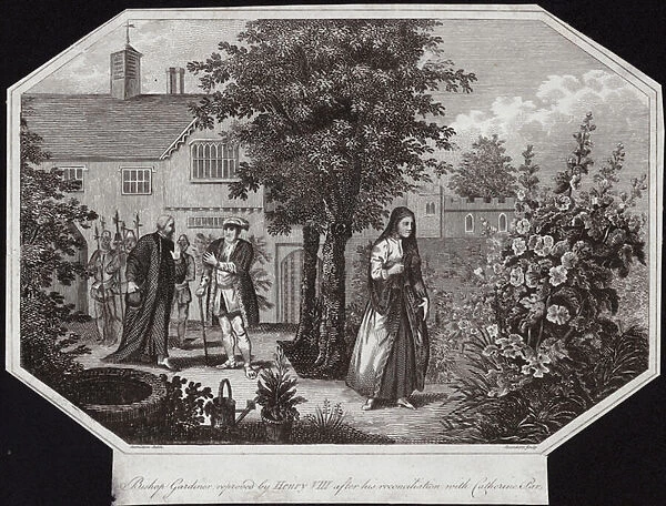Bishop Gardiner reproved by Henry VIII after his reconciliation with Catherine Parr (engraving)
