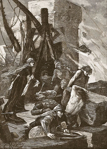 Black Agnes at the siege of Dunbar Castle, illustration from Cassell