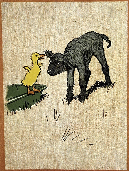 Black lamb and duckling - drawing by Aldin