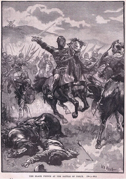 The Black Prince at the Battle of Crecy AD 1346 (litho)