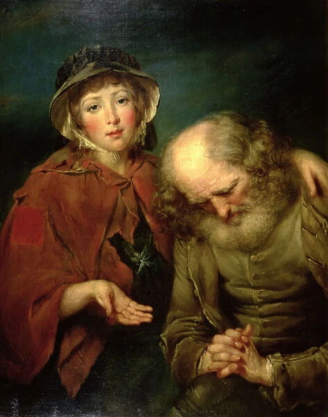 The Blind Beggar and his Grand-Daughter (oil on canvas)