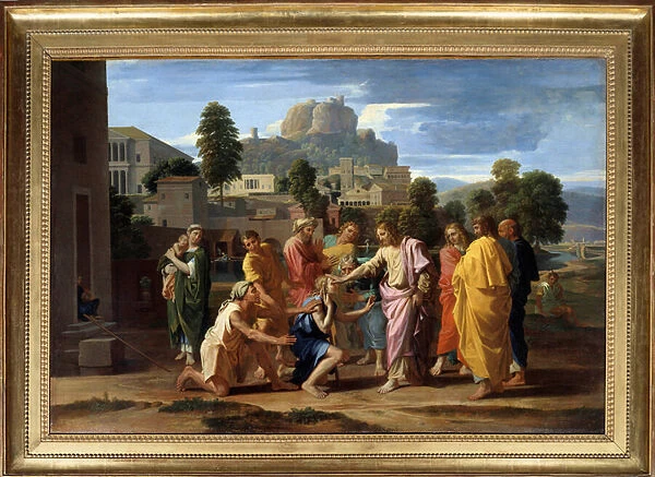 The blind of Jericho or the Christ waging the blind Painting by Nicolas Poussin