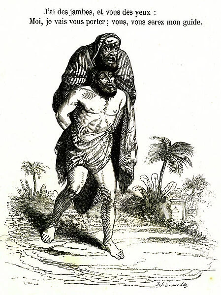 The blind and the paralytic, 19th century (illustration)