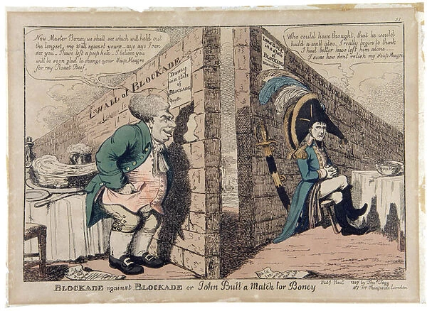 Blockade against Blockade or John Bull a Match for Boney, 1807 (coloured etching)