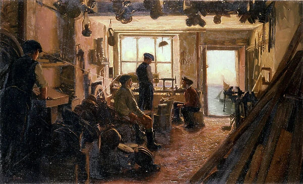 The Blockmaker's Shop (oil on canvas)
