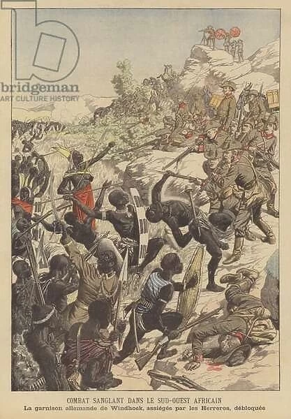Bloody battle in South-West Africa (colour litho)