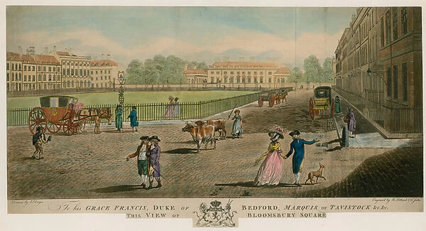 Bloomsbury Square, London (coloured engraving)