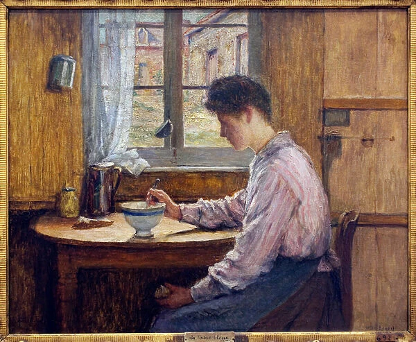 The blue cup. Painting by Jules Boquet (1840-1932), oil on canvas, before 1913