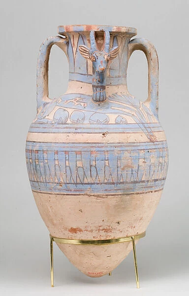 Blue-Painted Ibex Amphora from Malqata, c. 1390-1353 BC (pottery, white cream slip