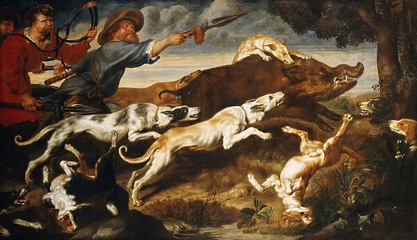 A Boar Hunt (oil on canvas)