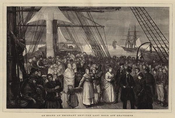 On Board an Emigrant Ship, the Last Hour off Gravesend (engraving)