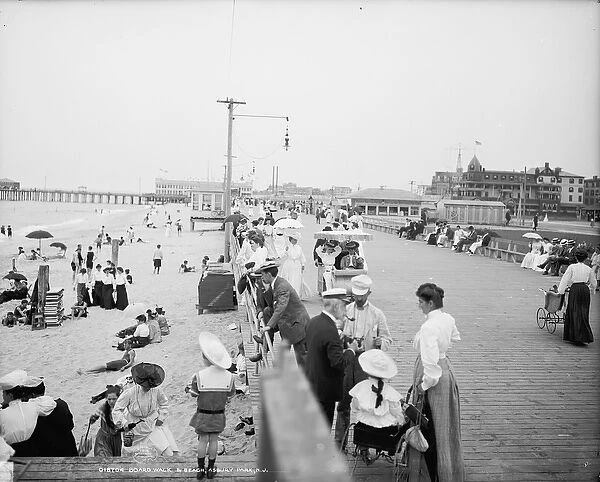 Boardwalk & beach, Asbury Park, c. 1905 (b  /  w photo)