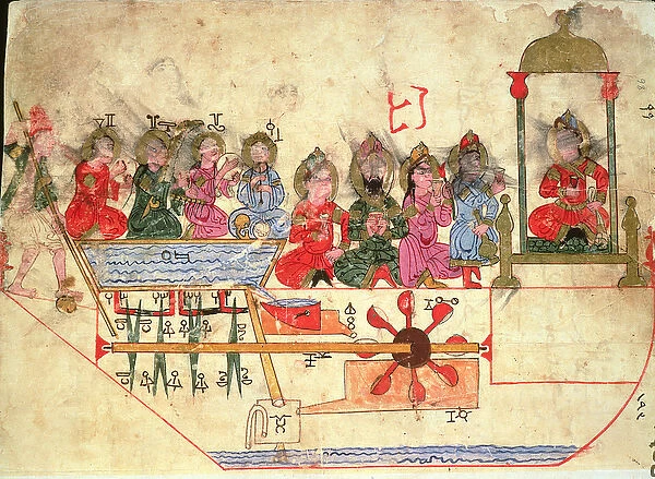 Boat with Automata, illustration from Book of Knowledge of Mechanical Devices