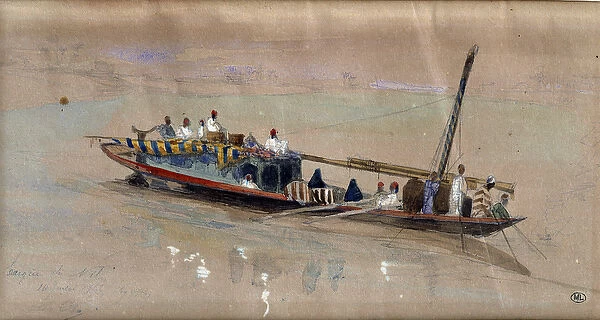 Boat on the Nile (July 10, 1853). Watercolour by Louis Crapelet (1822-1867), 1853