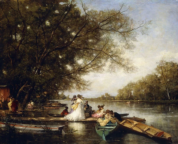 Boating Party on the Thames, (oil on canvas)
