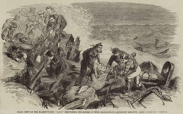 Boats Crew of Her Majestys Ship 'Ajax'recovering the Bodies of their Messmates in Kingstown Harbour (engraving)