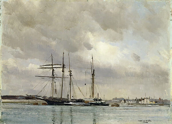 Boats in Harbour, Loading China Clay, c. 1900 (oil on board)
