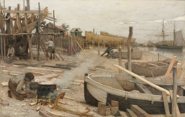 The Boatyard, c. 1875 (oil on fabric)