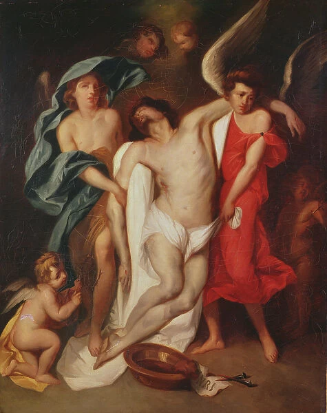 The Body of Christ carried by Angels (oil on canvas)
