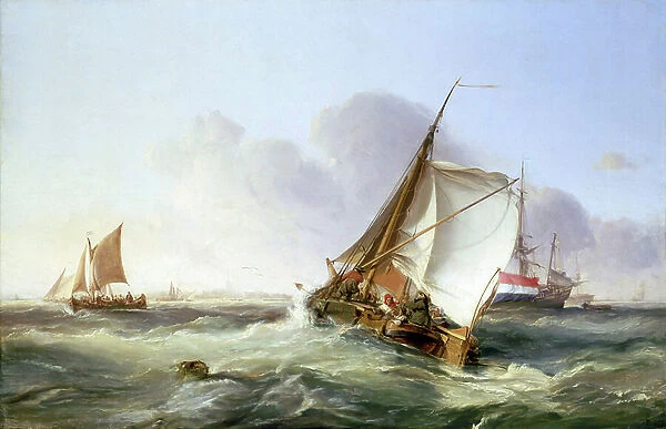 A boeier (Dutch commercial sailboat) in the wind. Oil on canvas, 1831, by George Chambers (1803-1840)