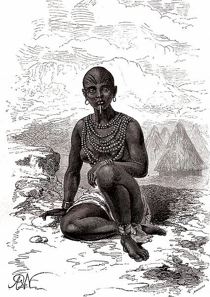 Bokke wife of Moy, chief of the Latuka tribe, South Sudan, 1867 (engraving)